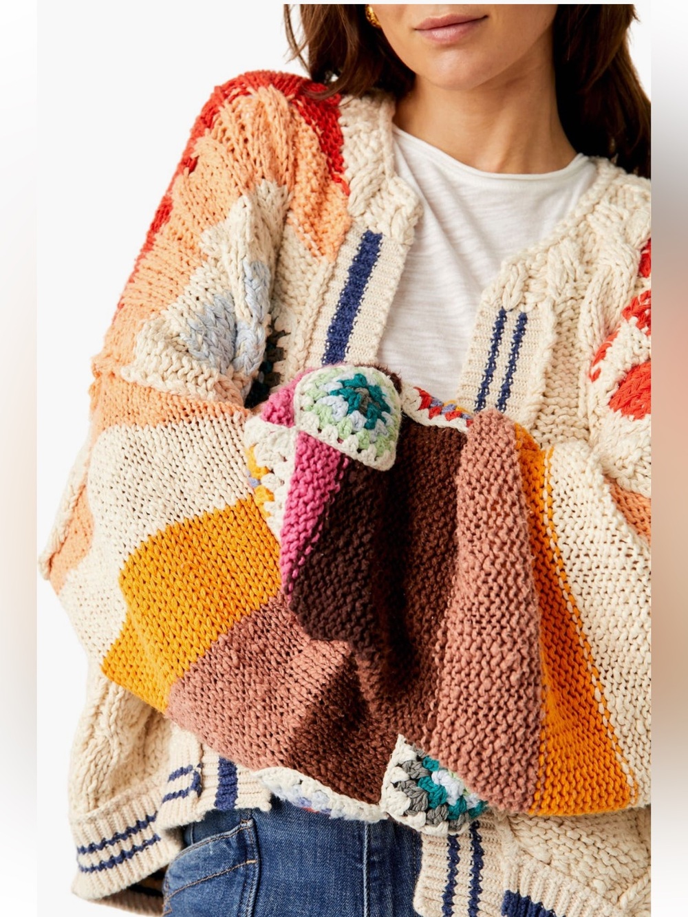 Free People Multicolor Crochet Patchwork Cardigan Sweater - Picture 4 of 10